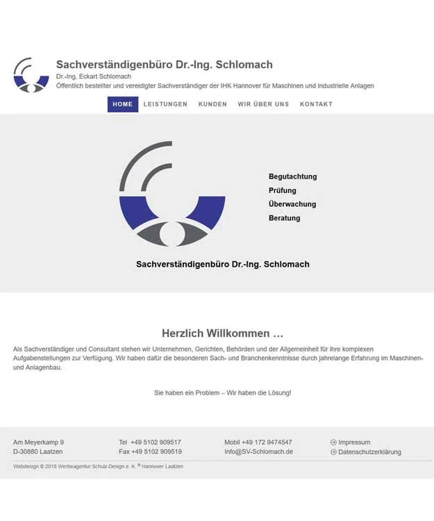 Webdesign Homepage Sachverst&auml;ndigenb&uuml;ro Dr.-Ing. Schlomach Laatzen