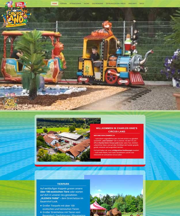 Webdesign Zirkus Charles Knie Circus-Land Homepage