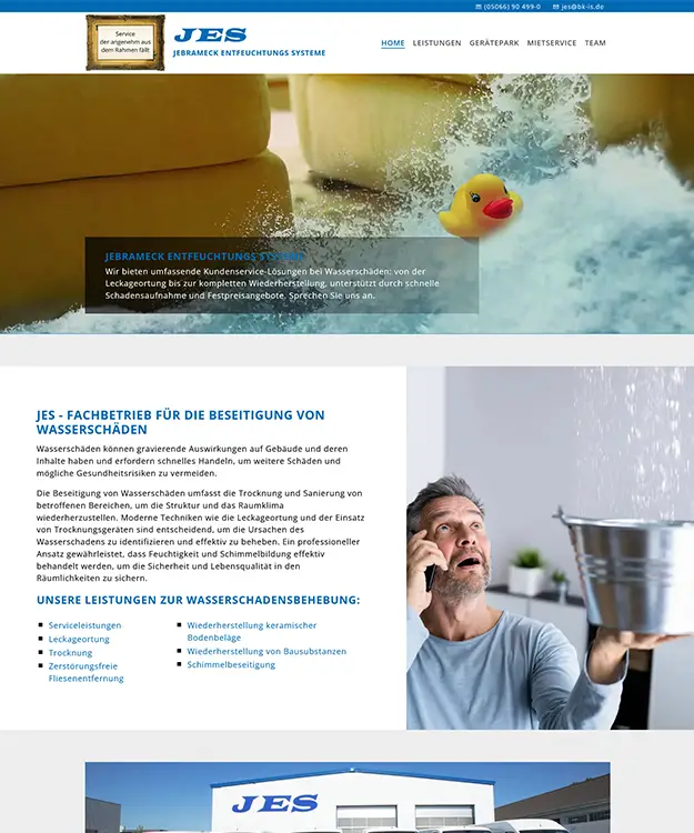 Neugestaltete und responsive Website der JES GmbH, erstellt mit Joomla 5 von Schulz-Design, inklusive Newsbereich und optimierten Kontaktmöglichkeiten.