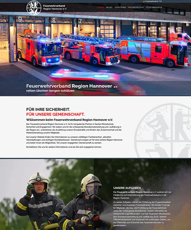 Referenz: Website des Feuerwehrverbands Region Hannover e. V., gestaltet von Schulz-Design, mit Joomla 5 CMS und responsivem Design