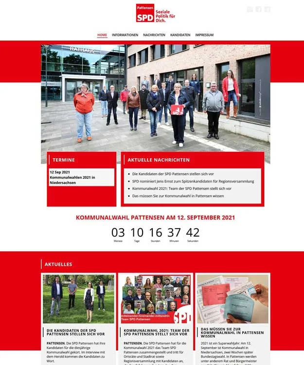 Webdesign Hannover Referenz SPD Pattensen mit Joomla Website zur Kommunalwahl in Pattensen