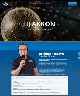 Webdesign Hannover Referenz DJ Akkon Sascha Glade mit moderner Joomla Website, Anfrageformular und professionellen DJ Fotos