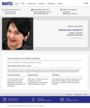 Webdesign Hannover Referenz Angelika Moritz Training Coaching Laatzen mit Joomla Website, Portr&auml;tfotografie, Responsive Webdesign und zweisprachigen Inhalten